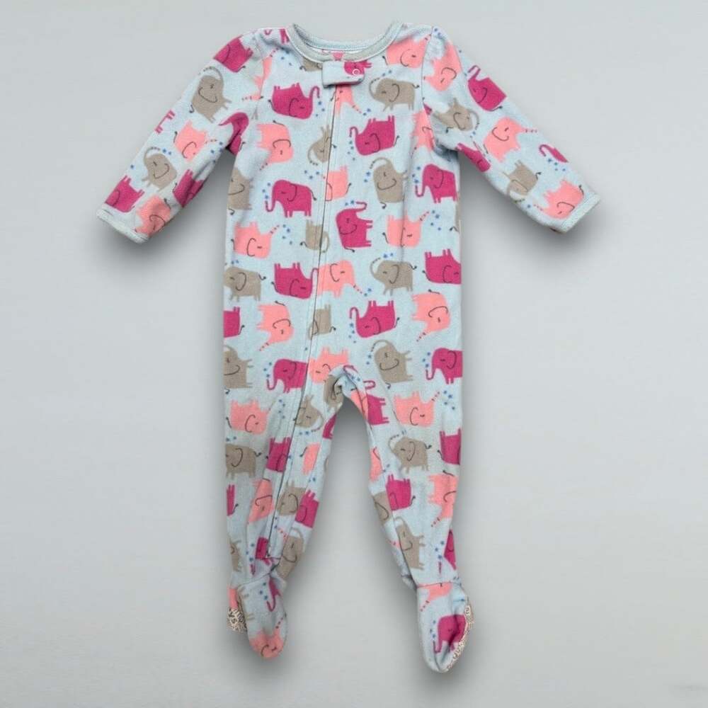 Pink Elephant Print Fleece Footed Sleeper Baby Girls 12 Months
